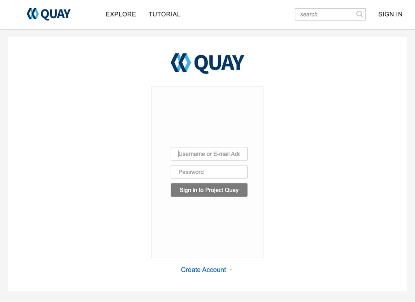 The Project Quay login screen The Project Quay login screen