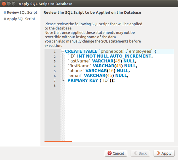 The SQL commands to build the phonebook table The SQL commands to build the phonebook table