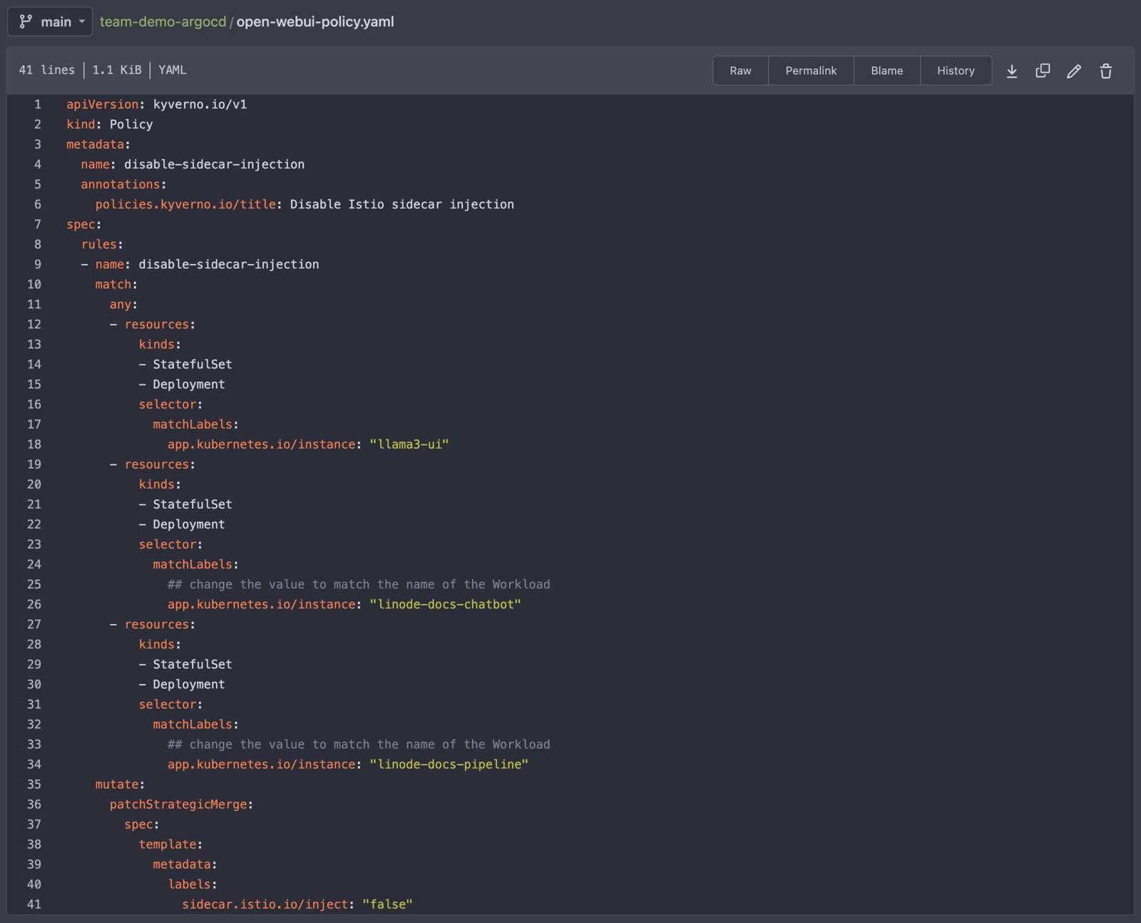 Open WebUI Policy YAML Edit