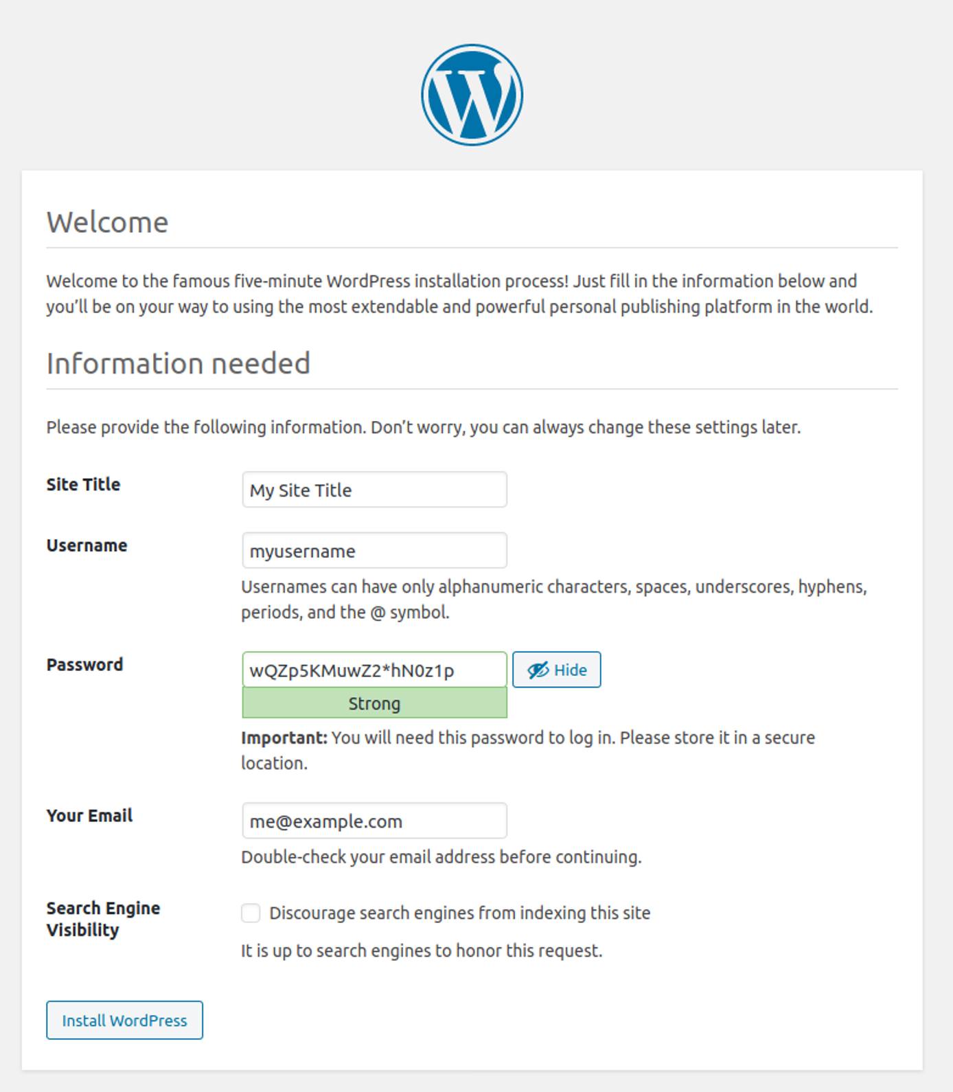 WordPress installation wizard: Install WordPress WordPress installation Wizard: Install WordPress