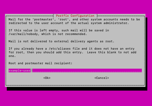 Entering primary user for Postfix Entering primary user for Postfix