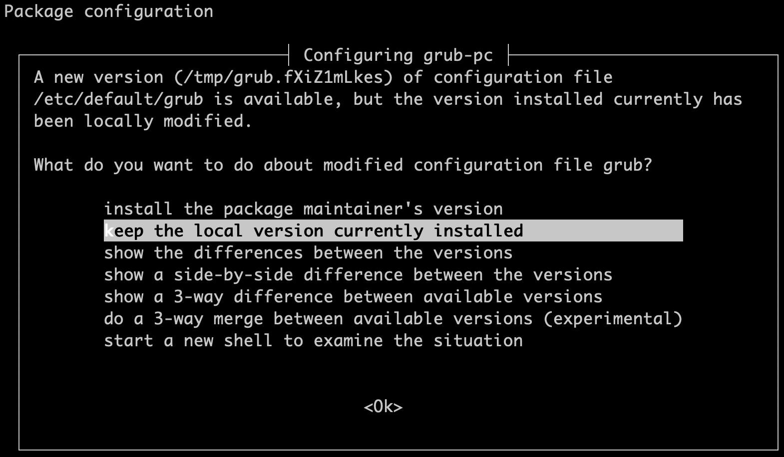 Keep current Grub 2 configuration Keep current Grub 2 configuration